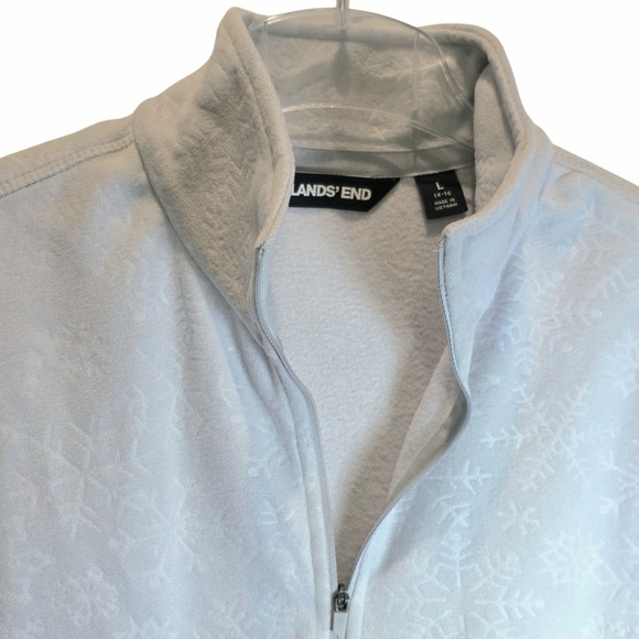 Lands End Fleece 1/4 Zip Pullover Top Snowflake Embossed Sz Large XL Light Gray - Picture 7 of 11